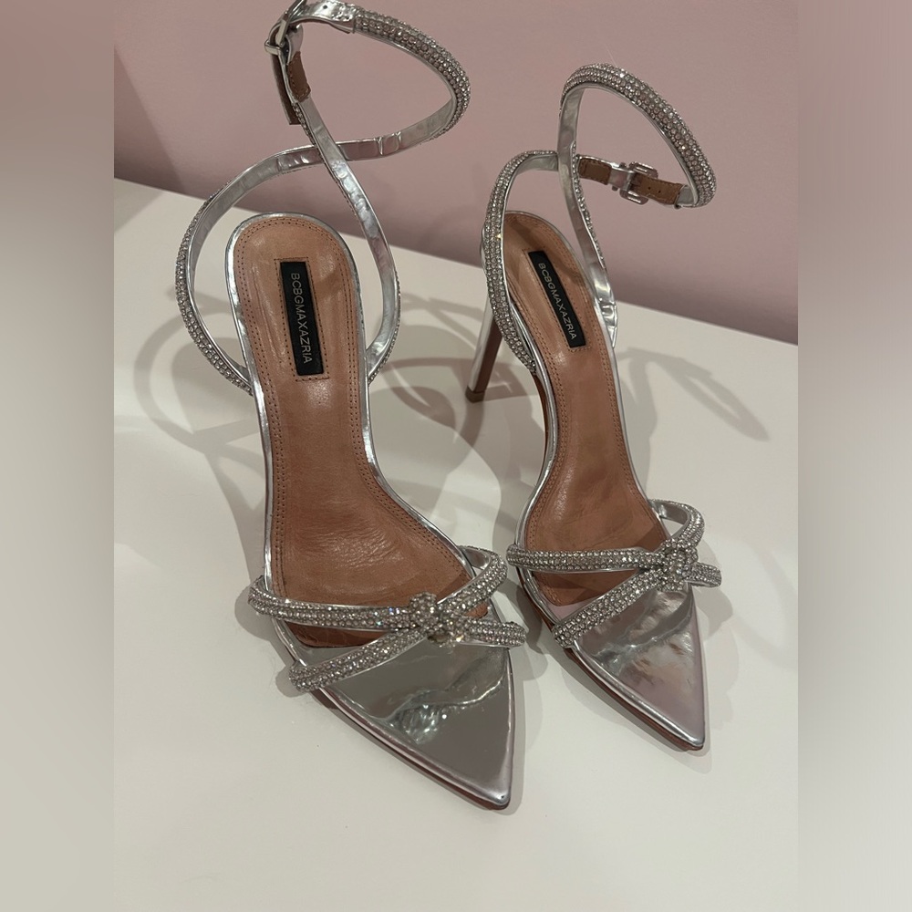 BCBGMaxAzria Silver Crystal Embellished Stiletto Heels